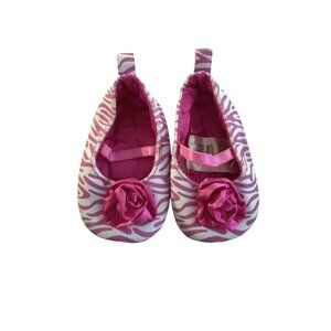 Baby Girls Pink Zebra Print Shoes With Floral Accent By Child Of Mine